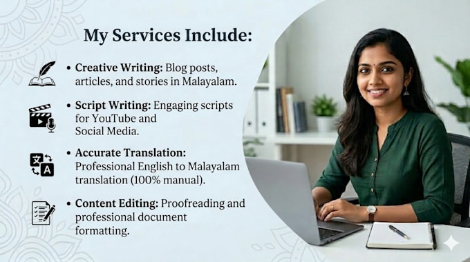 write professional malayalam content and perform accurate translation