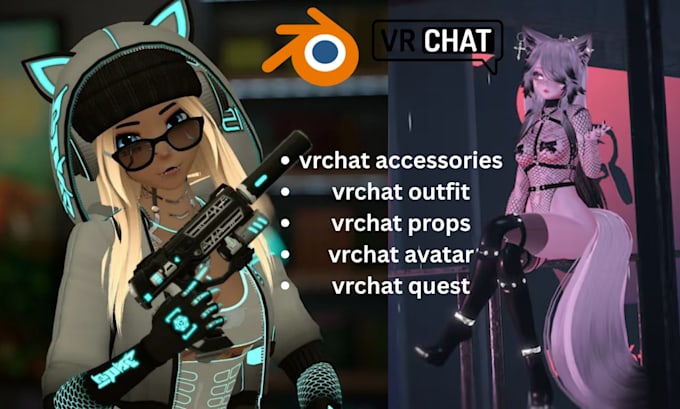 create custom vrchat avatar acccessories, outfits, props, optimized for PC quest