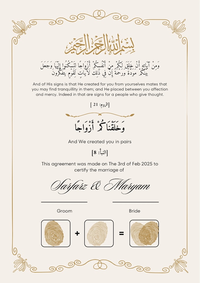 design luxury nikkah nama certificate