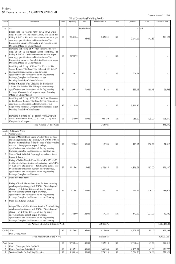 prepare bill of quantities and construction estimation