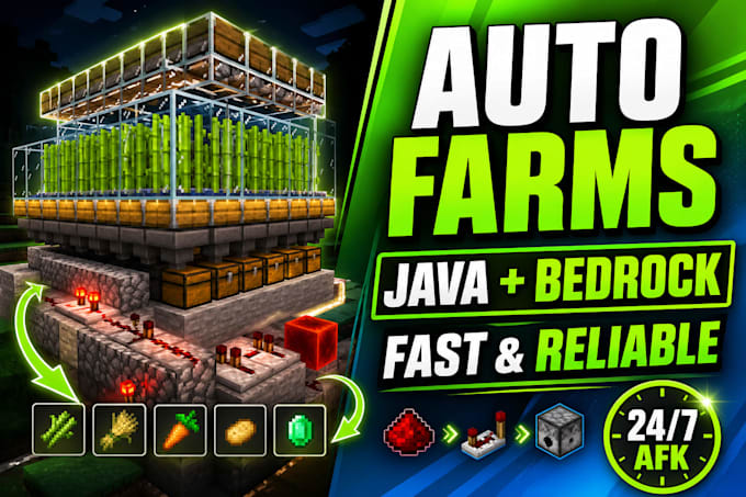 build automatic minecraft farms java bedrock redstone afk