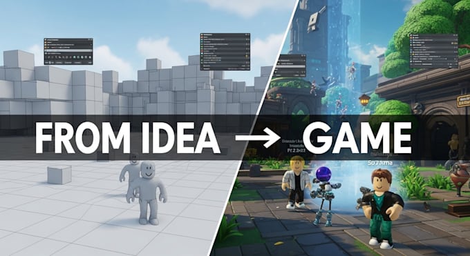 create a professional roblox game with scripting, map design, lua developer
