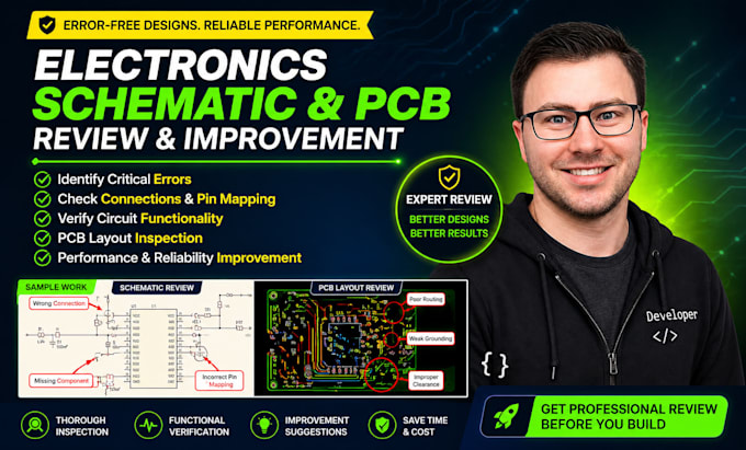 review your electronics schematics and pcb layout for errors and improvement