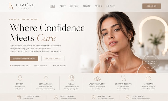 create a squarespace med spa landing page for booking