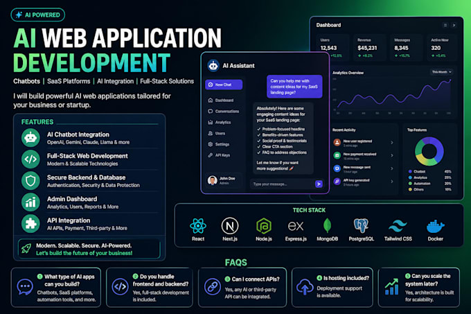develop ai web application chatbot or saas platform with modern full stack tech