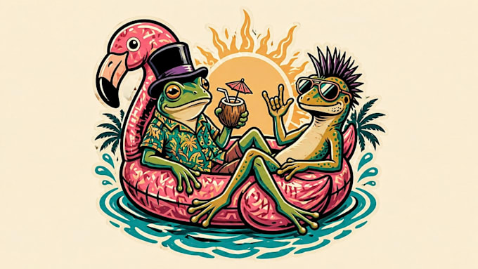 make unique flamingo and frog chill logo with new  concepts