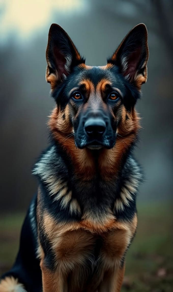 create a dark moody cinematic pet portrait