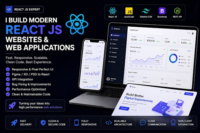 build a modern react js website with responsive UI