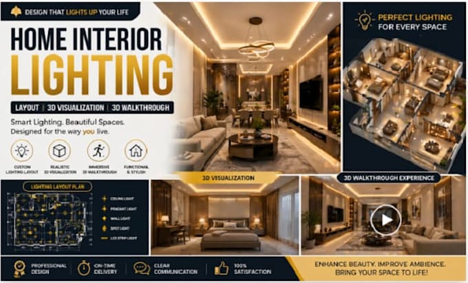 design home interior lighting layout, 3d visualization, 3d walkthrough