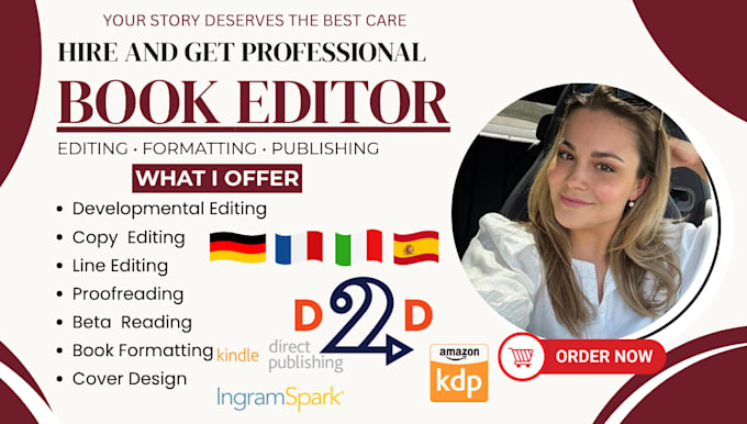be developmental book editor, proofreading formatting, copy and line editing