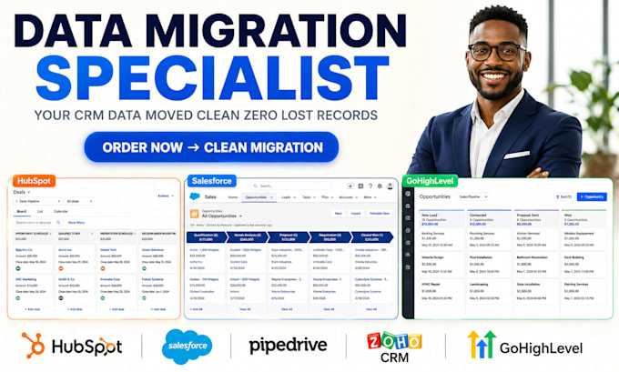 migrate data hubspot salesforce pipedrive zoho gohighlevel CRM data migration
