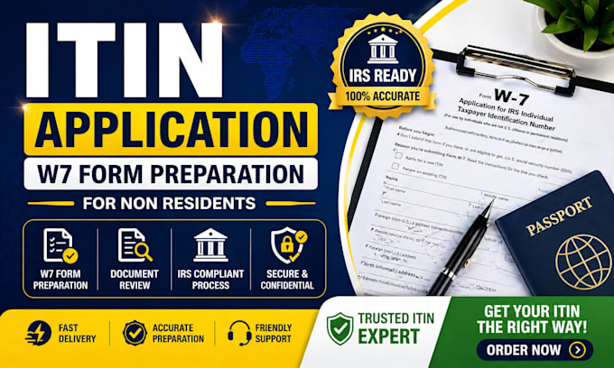 prepare itin application w7 with irs documents for non residents