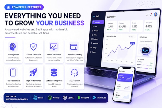 Build ai powered website or saas app with modern ui by Najmun_nahar360 ...