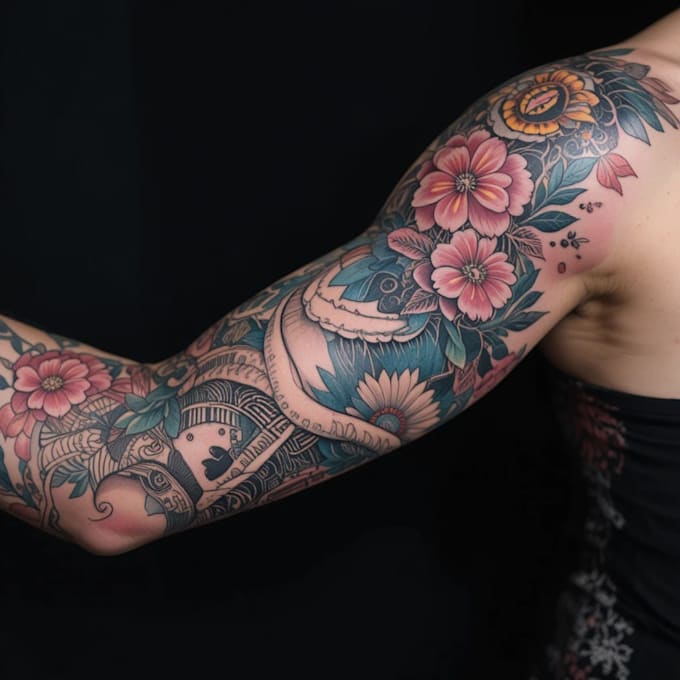 amazing tattoo design, realistic sleeve tattoo design
