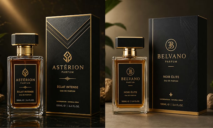 design custom luxury perfume label, logo and box packaging
