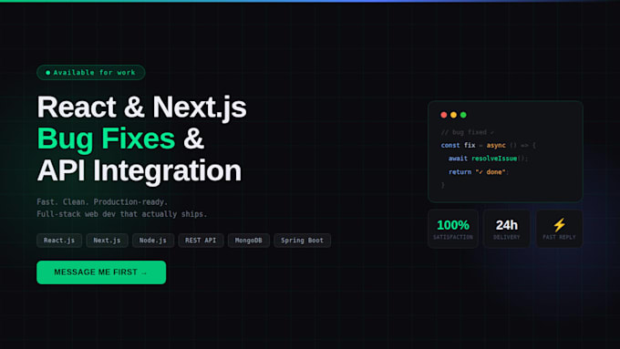 fix react next js bugs and do API integration fast