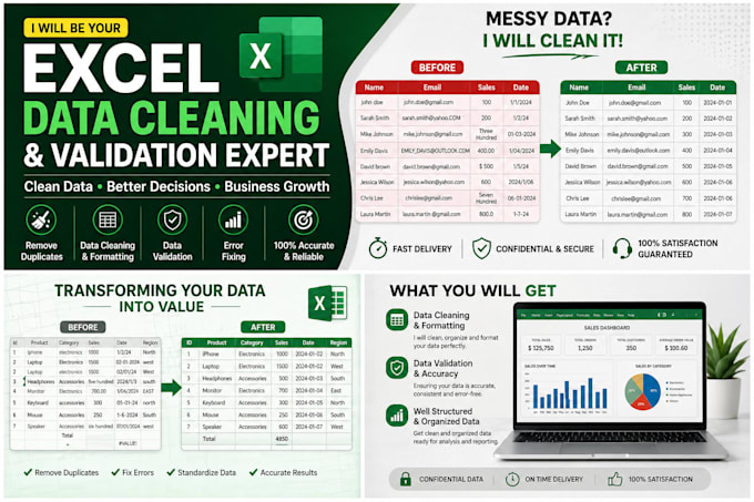 do excel data cleaning, data validation and formatting