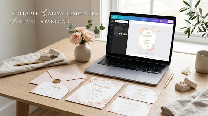 create etsy wedding invitation templates canva editable template sets