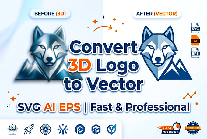 vectorize 3d logo to editable svg with fast delivery