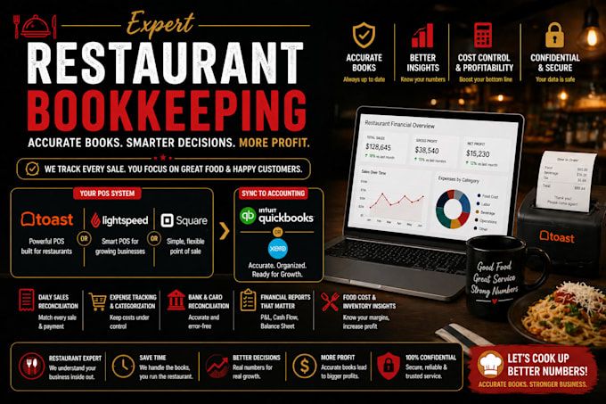 do restaurant bookkeeping using toast, lightspeed or square pos with quickbooks