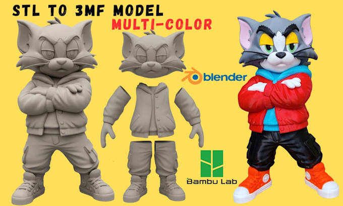 convert split 3d model stl to 3mf 2d to 3d for bambu ams multicolor printing