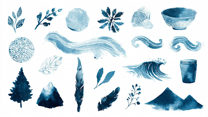 create unique watercolor hand drawn icons and illustrations