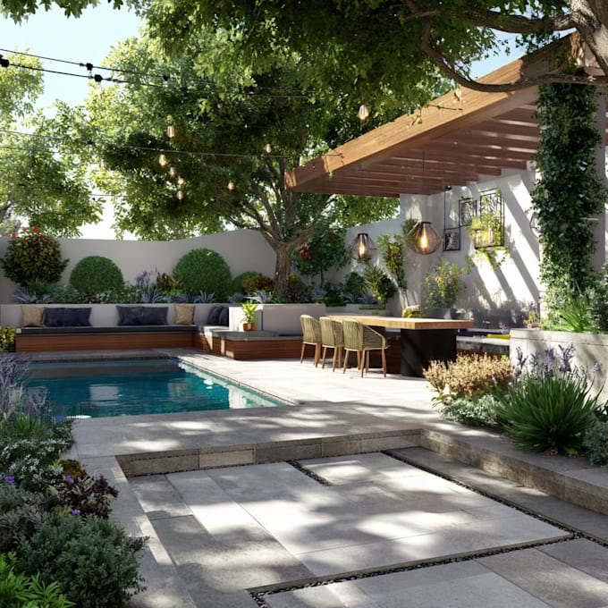 do landscape design garden patio pool pergola for frontyard and backyard