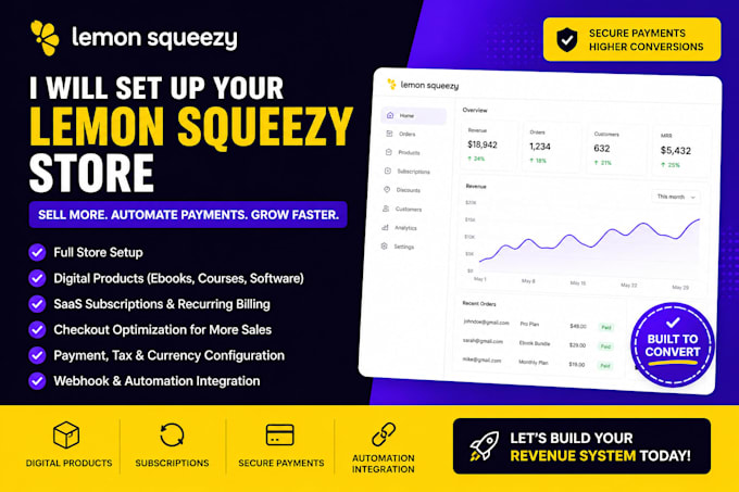 set up lemon squeezy store, saas subscriptions, payment, digital product store