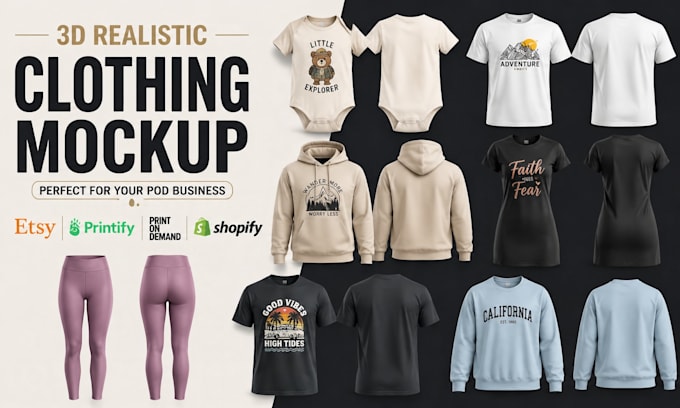 create 3d realistic clothing mockup for etsy printify printondemand shopify