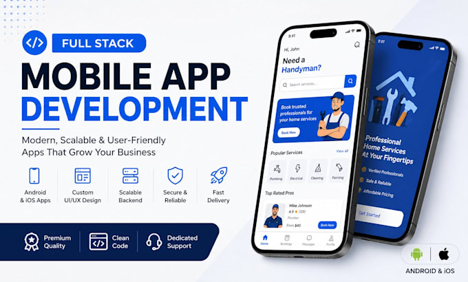 develop a full stack mvp website, ai design and general handyman services app