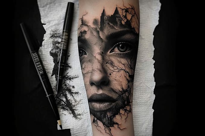 design custom continuous line tattoo illustration modern
