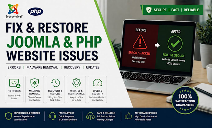 fix joomla php website errors malware removal recovery updates fix repair restor