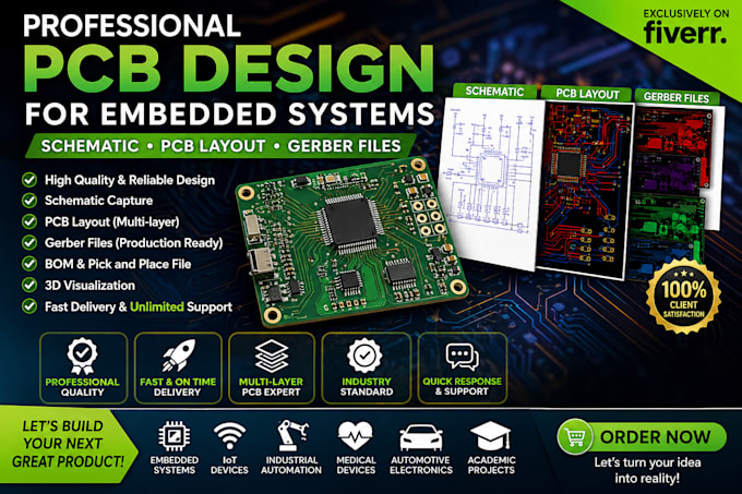 design pcb layout, schematic and gerber files for embedded systems