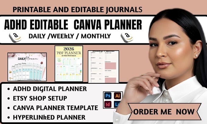 design adhd hyperlinked digital planner canva etsy template