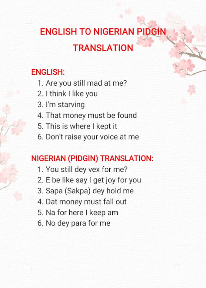 translate english to nigerian pidgin
