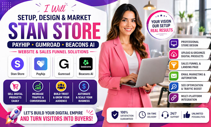 setup stan store payhip website gumroad website beacon ai web stan store design