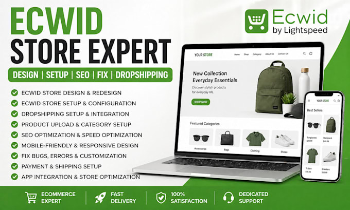 design ecwid store setup ecwid dropshipping website SEO update fix website issue