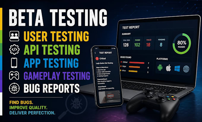 beta testing user testing API testing website and game bug reports