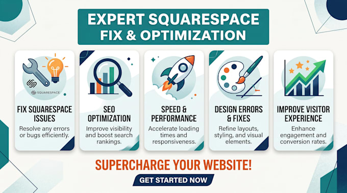 fix squarespace issue, SEO, speed, design error and improve performance