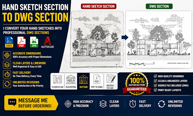 do autocad 2d drafting, floor plan, PDF to dwg, sketch to cad drawing
