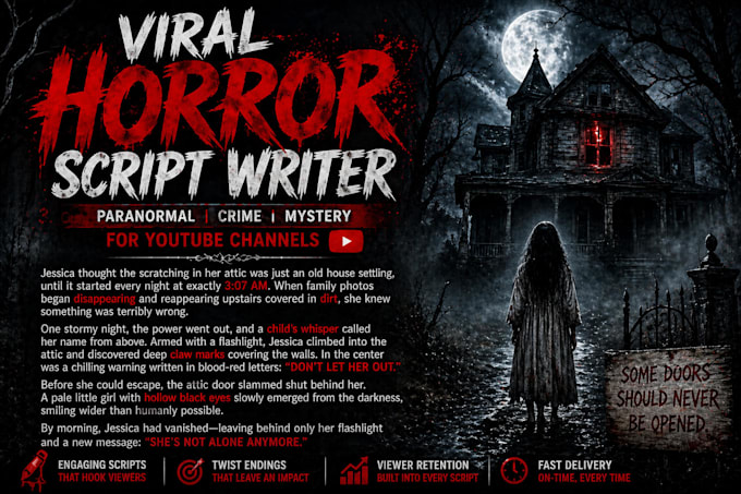 write viral horror, crime, or mystery scripts for youtube