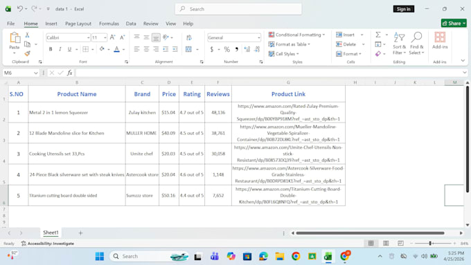 do professional amazon product research and data entry in excel