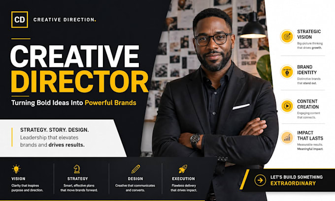 be your creative director for branding,  strategy and visual identity