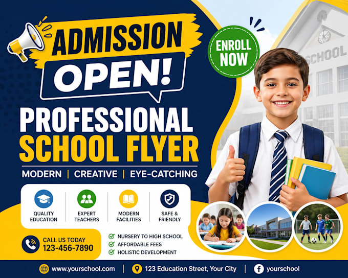 design modern school admission flyer or enrollment poster