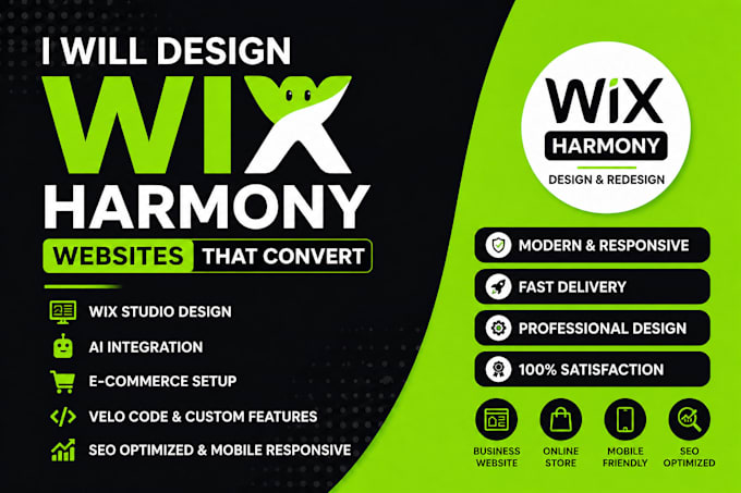 design wix harmony website wix studio, wix ai, wix ecommerce expert developement