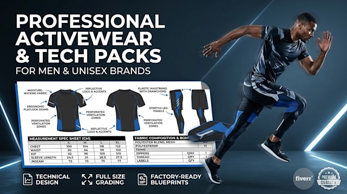 create a professional activewear tech pack for high performance apparel