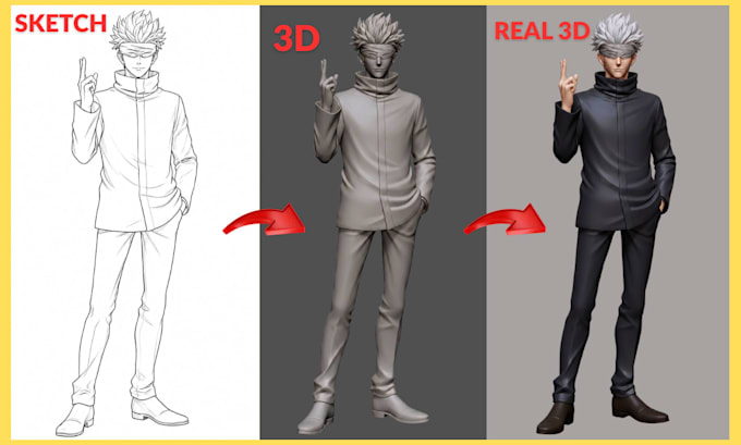 convert your 2d character, fursona oc anime oc to printable 3d model with render