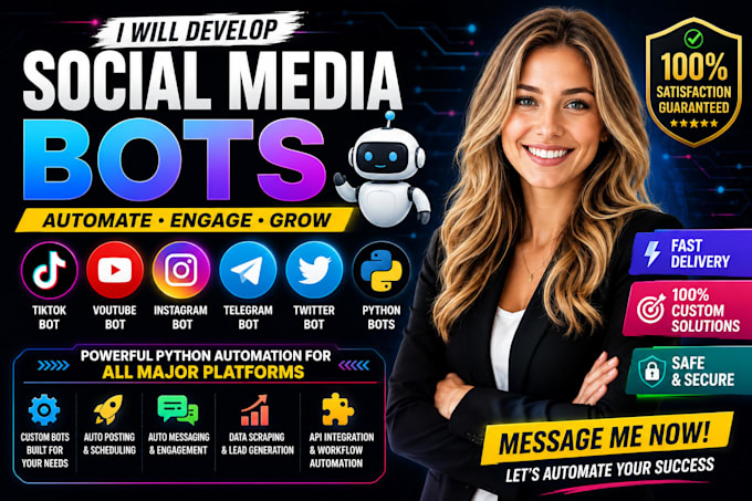 do custom social media bot, tiktok bot, twitter bot, instagram bot, youtube bot