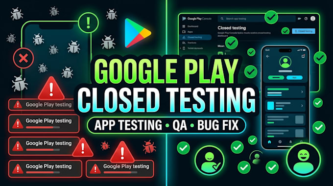 do google play closed testing, android, IOS app testing, and website testing
