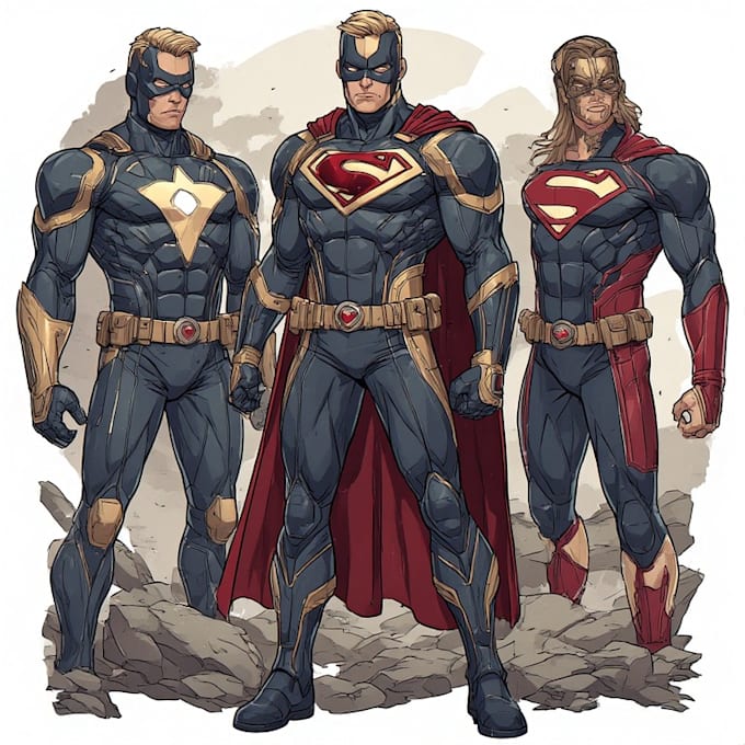 illustrate powerful superhero and villain characters